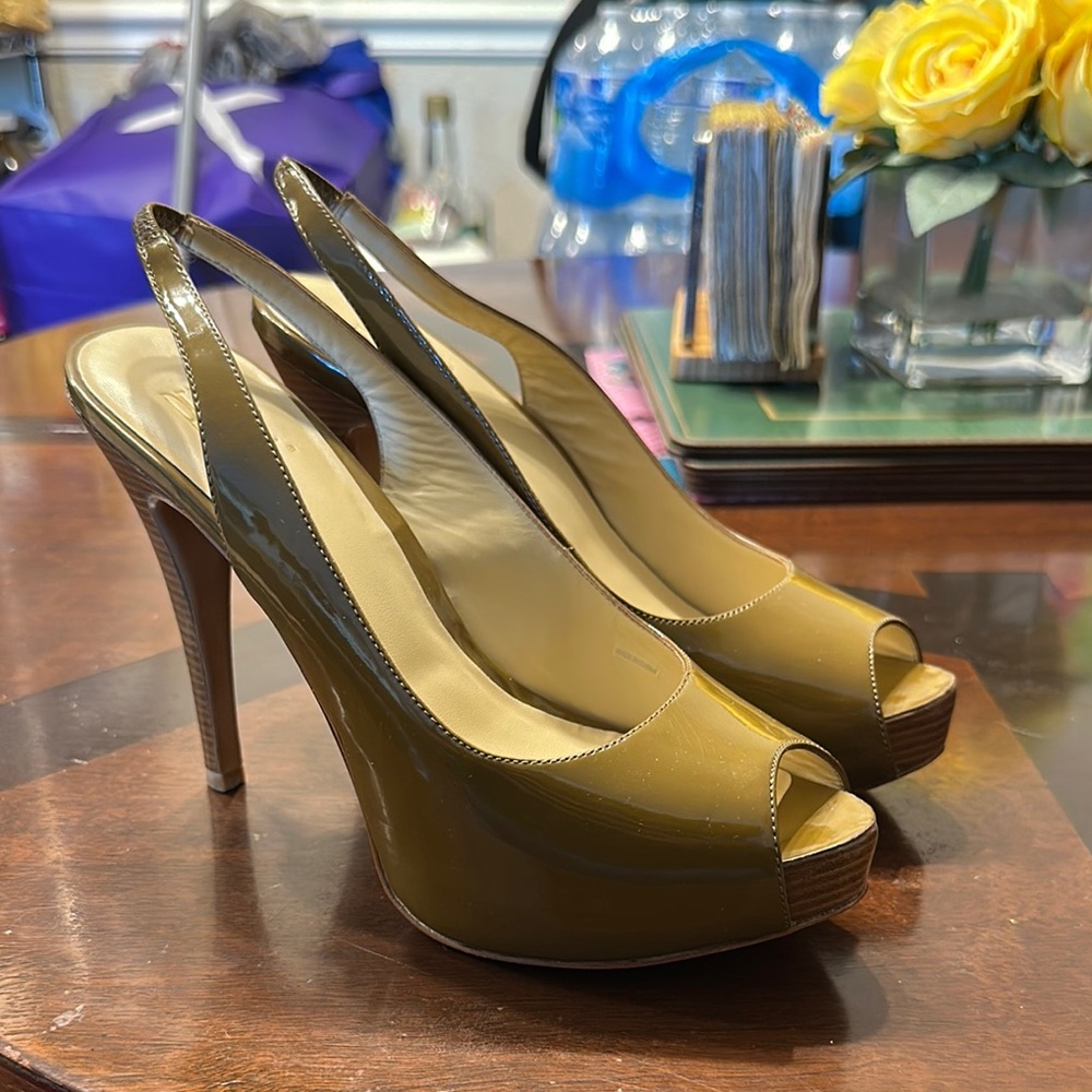 Pelle Moda Green Stiletto Peep-Toe Heels